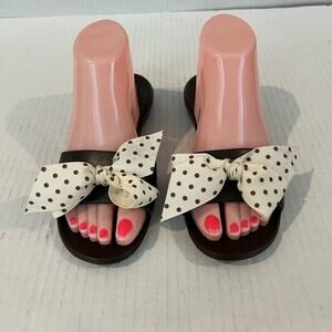 Oka B Okabashi Madison Brown Slides Cream Polkadot Bow FlipFlop Sandal M